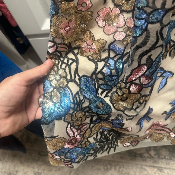 Blue and Red Plunge Neck A-line Midi Dress - Picture 7 of 10